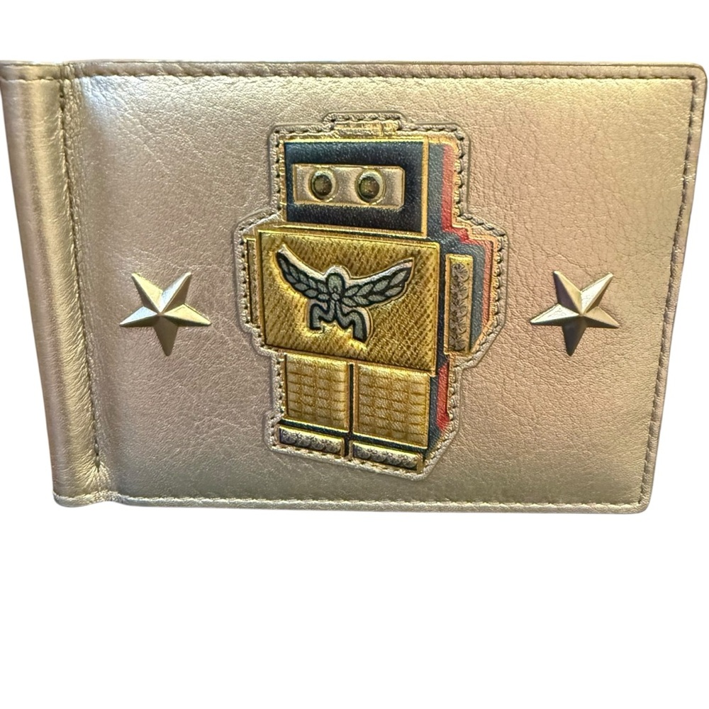 MCM Limited Edition Robot Bifold Silver Metallic Leather Wallet w/ Money Clip